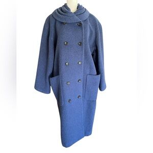BEATRICE Japan Designer‎ Double Breasted Women’s Blue Wool Long Coat Sz S (36)